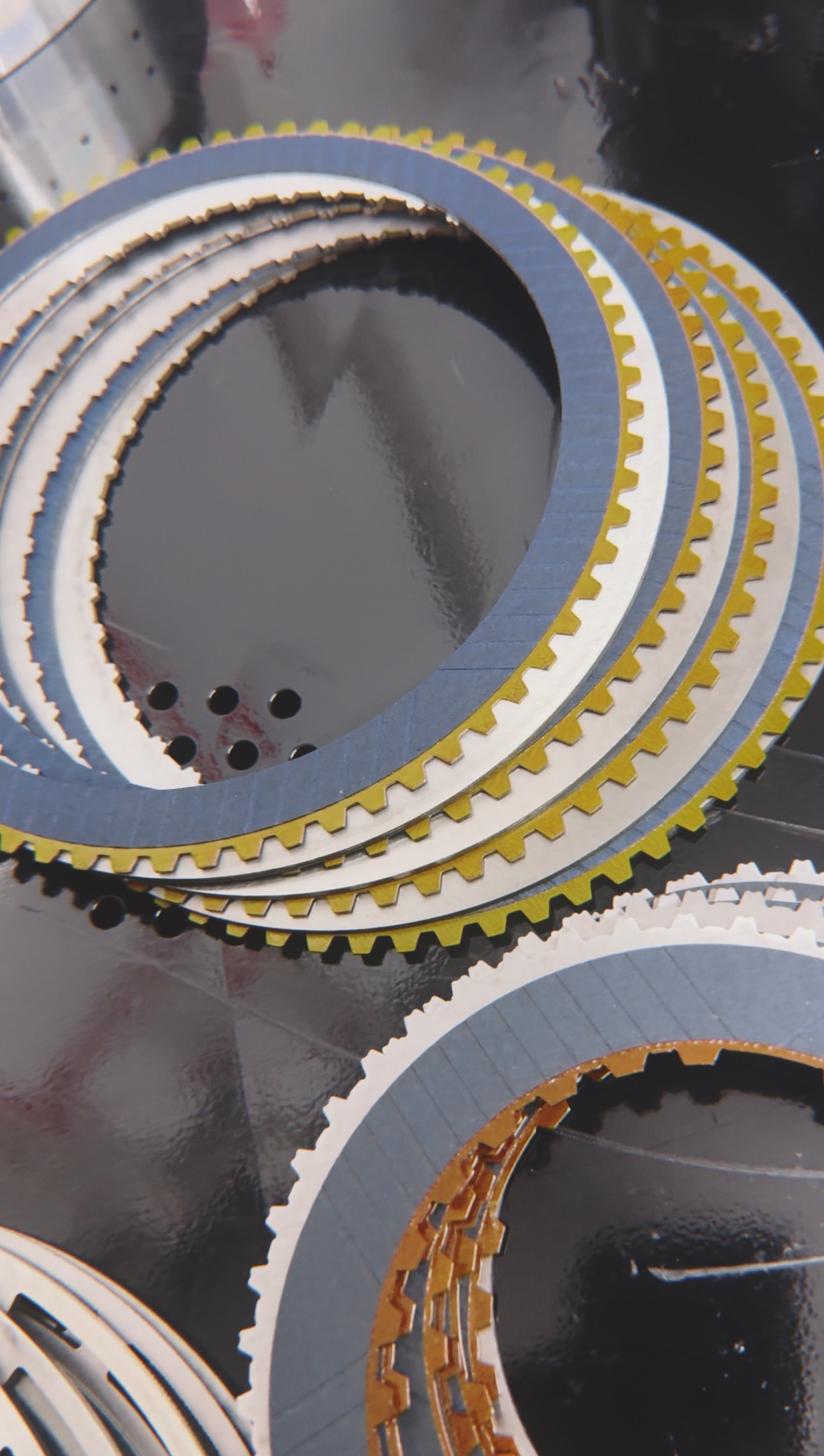 Transmission gears disassembled on workbench
